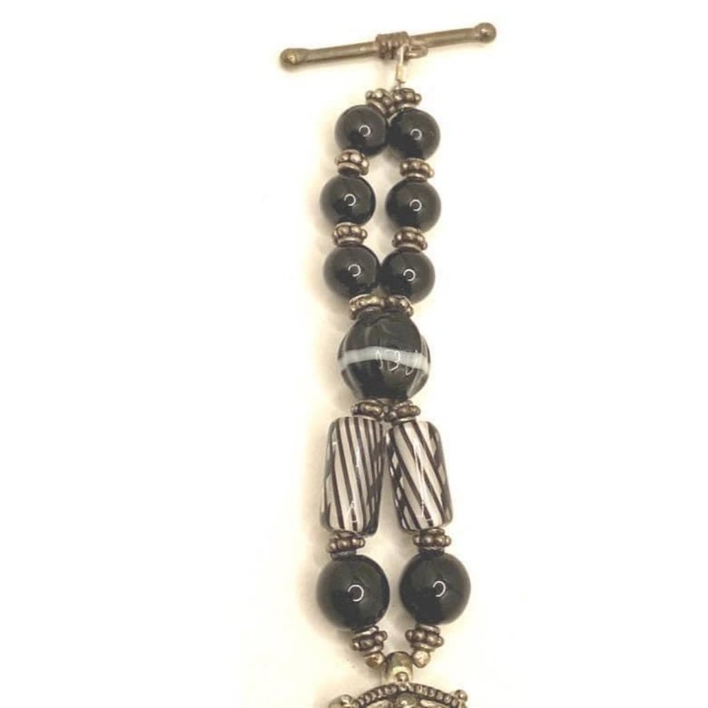 Retro Geneva Quartz Japan Movement glass beaded bracelet watch with toggle bar c - Picture 4 of 6